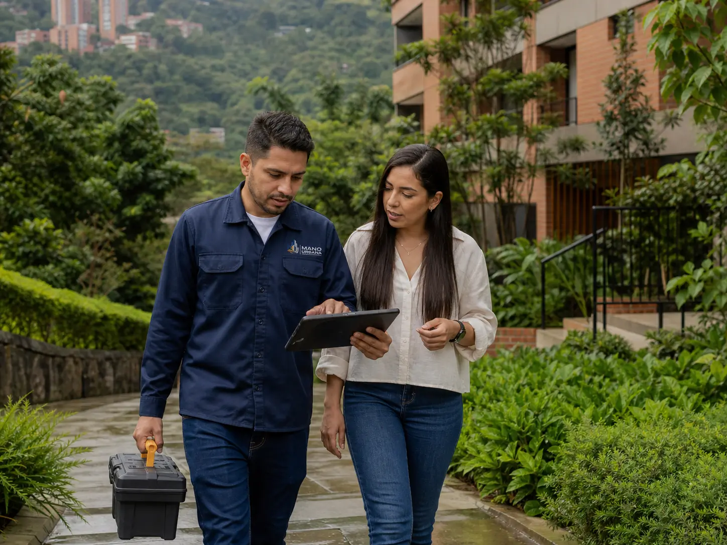 Técnico de Mano Urbana coordina una visita en una unidad residencial del sur del Valle de Aburrá.